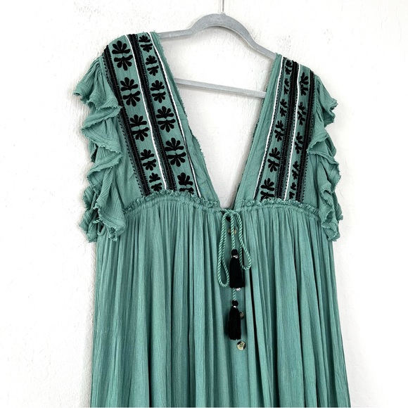 Free People Teal Midi Dress with Black Embroidery - Picture 5 of 8